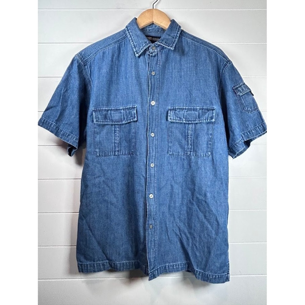 Vintage Mens Faded Glory Denim Shirt Short Sleeve Button Up Casual Medium NWT
